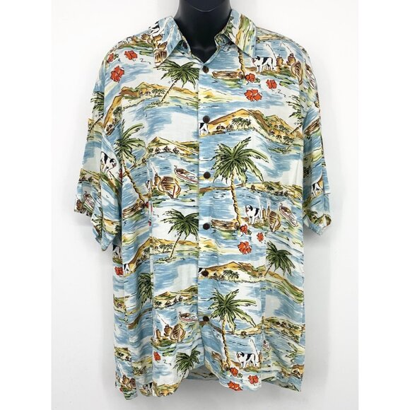 Big Dogs Other - Big Dogs Men Button Up Tropical Shirt Blue Green Small Medium Short Sleeve EUC